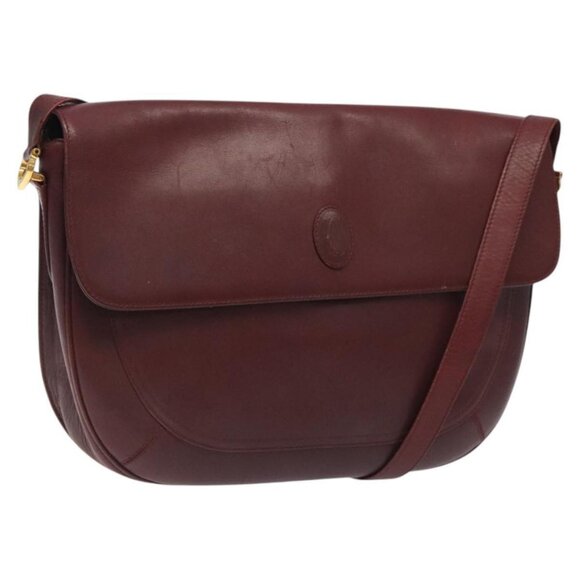 CARTIER Must Line Shoulder Bag Leather Bordeaux Gold Auth BA1472 - Picture 1 of 16